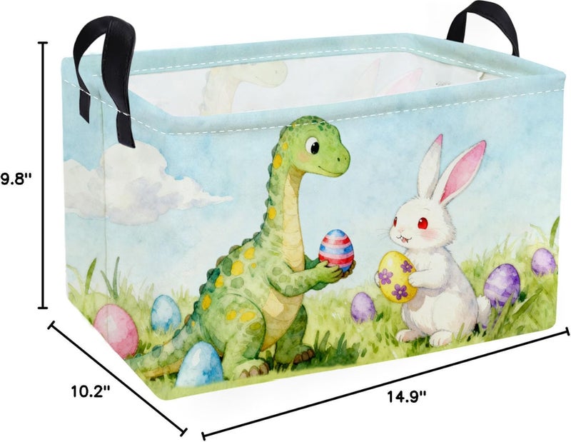 ESSME Rectangular Easter Dinosaur Baskets,Kids Storage Box,Cute Basket for Kids with Handles for Room Decor, Book Bins,Shelf Basket.(Dinosaur) - Image 2